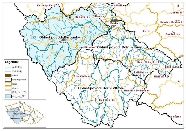 Oblast povodí Berounky ve vazbě na územně správní členění